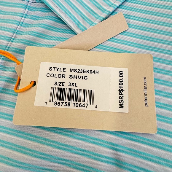 NWT Peter Millar Bishop Performance Jersey Golf Polo Shirt Blue Gray Stripe $110 - Picture 4 of 9
